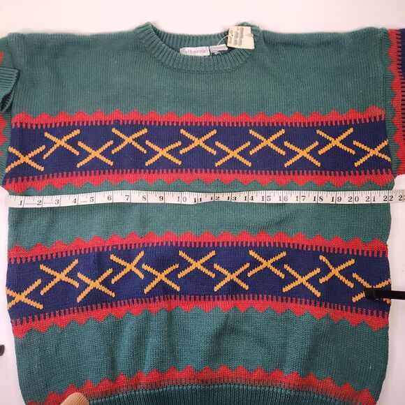 NOS VTG Claiborne Grandpa Sweater Large Crewneck Geometric Geen L Cotton 80s 90s - Picture 6 of 8